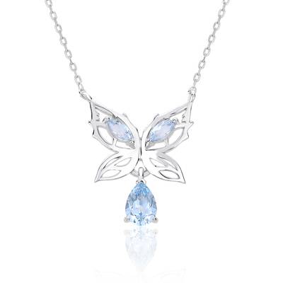 LCB7001 Silver Plated 18White Gold Cultivate Sea Blue Treasure Butterfly Necklace Main Stone 7 * 5mm/0.8ct